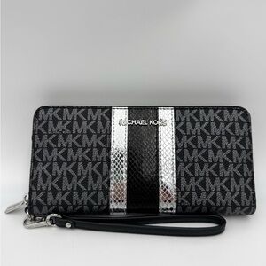 Michael Kors JetSet Travel Large Signature Logo, Metallic Continental Wallet NEW